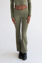 Fold Over Fleece Lined Flare Leggings