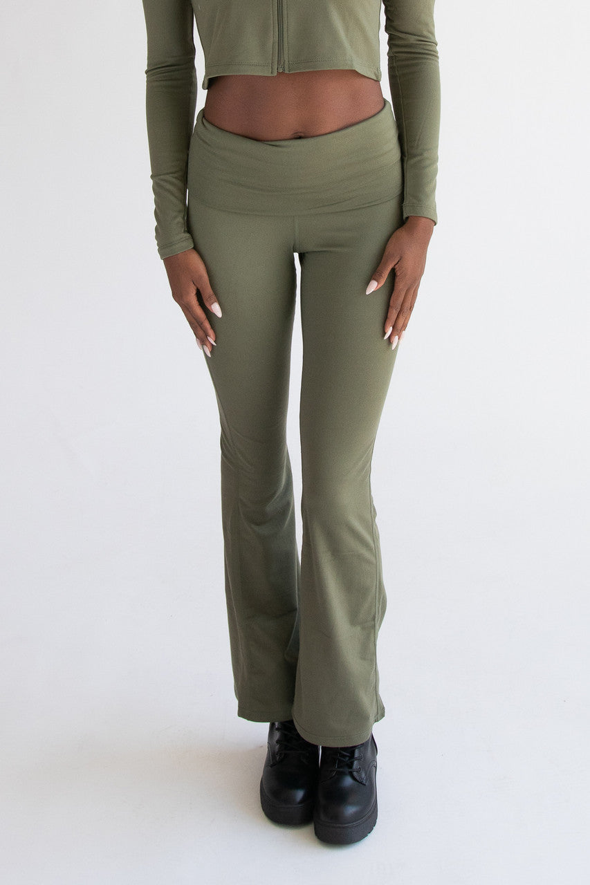Fold Over Fleece Lined Flare Leggings