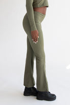 Fold Over Fleece Lined Flare Leggings