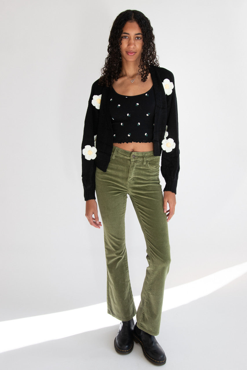 Pocket Applique Corduroy Flares