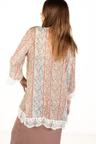 Peach Floral Crochet Trim Kimono Cardigan