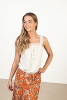 White Crochet Crinkle Tank
