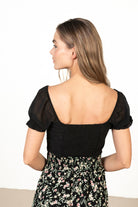 Ruched Front Black Chiffon Crop