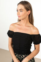Ruched Front Black Chiffon Crop