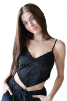Black Silky Lace Tie Back Crop Top