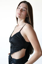 Black Silky Lace Tie Back Crop Top