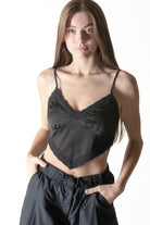 Black Silky Lace Tie Back Crop Top