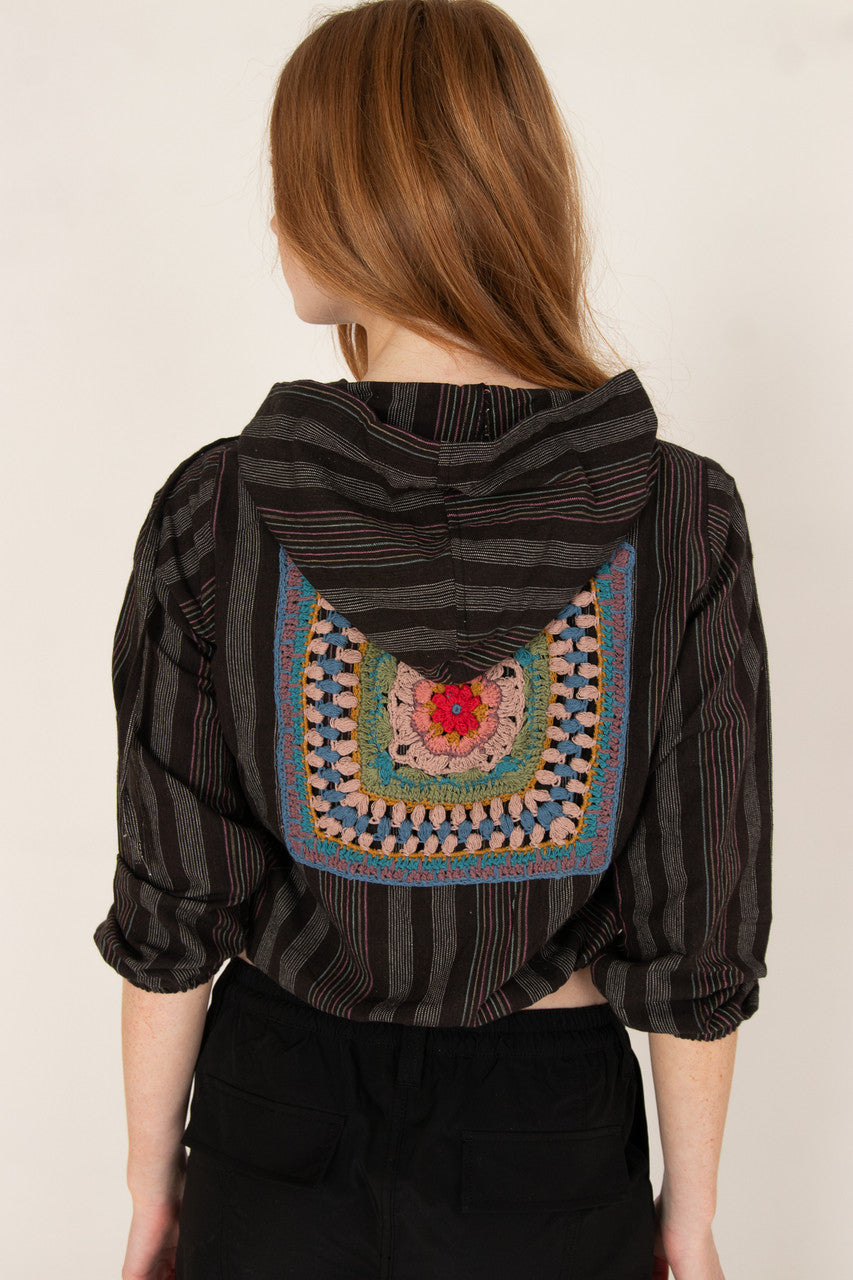Crochet Stripe Cotton Hoodie
