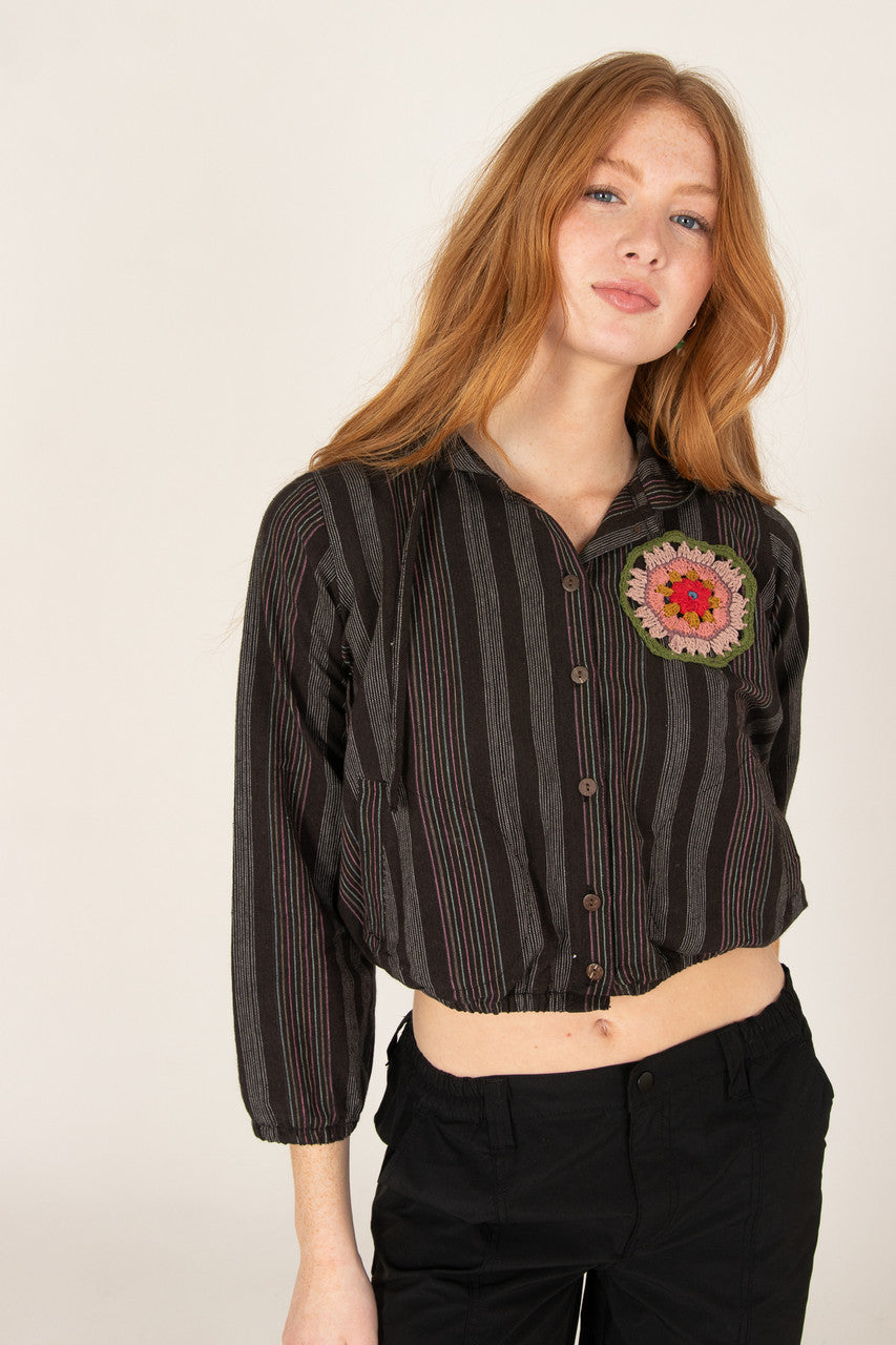 Crochet Stripe Cotton Hoodie