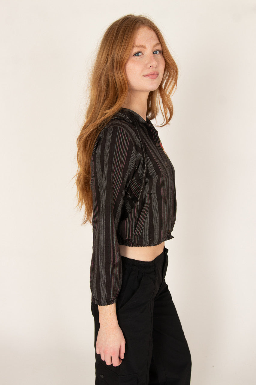 Crochet Stripe Cotton Hoodie