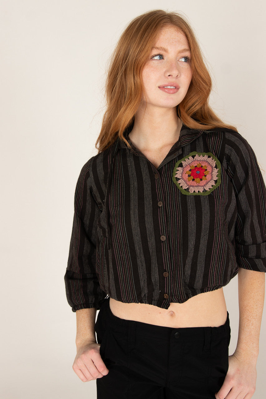 Crochet Stripe Cotton Hoodie