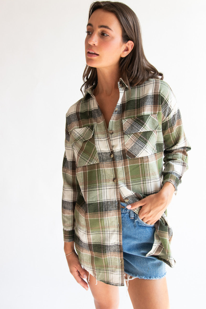 Oversized Double Pocket Flannel Shirt