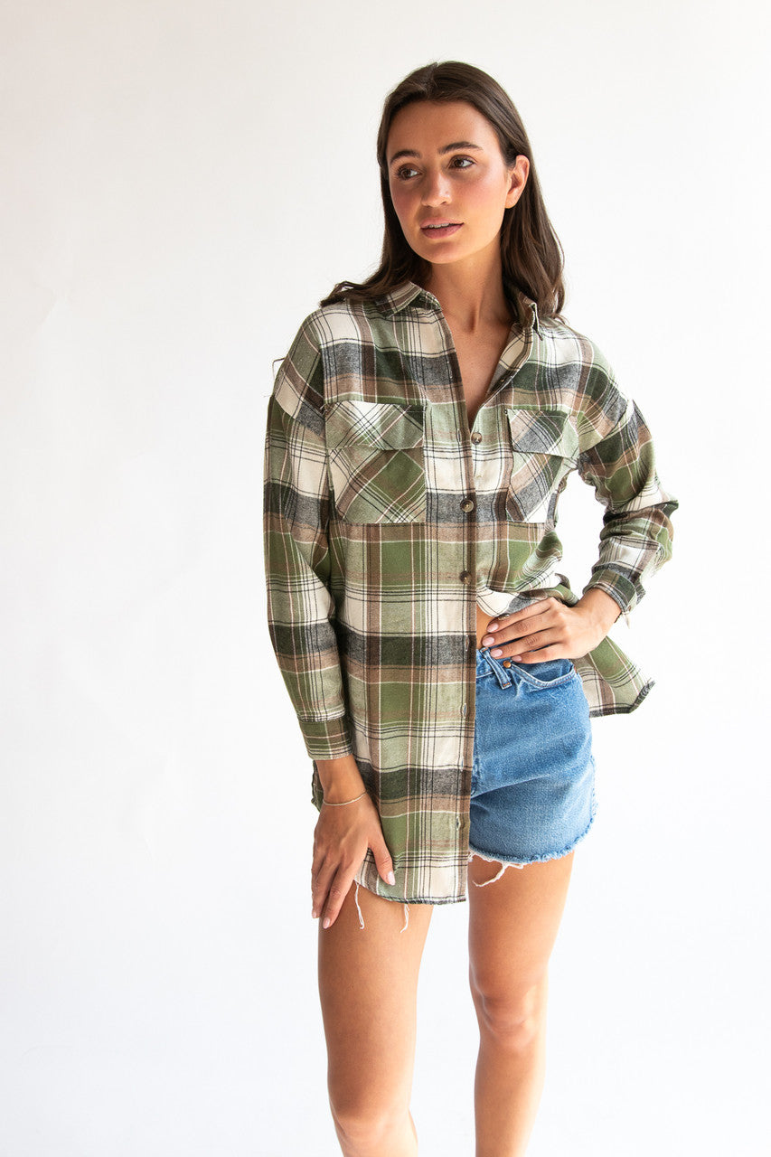 Oversized Double Pocket Flannel Shirt