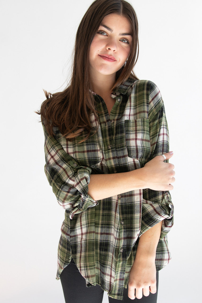 Oversized High-Low Hem Flannel