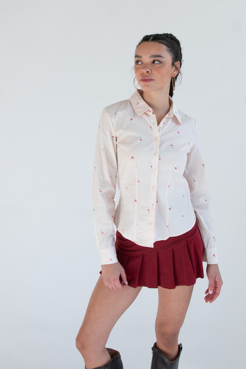 Cherry Print Long Sleeve Button Up Shirt