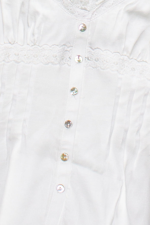 Pin Tuck Lace Trim Sleeveless Top - White