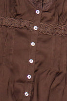 Pin Tuck Lace Trim Sleeveless Top - Brown