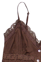 Pin Tuck Lace Trim Sleeveless Top - Brown