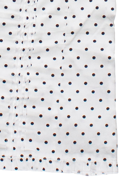 Polka Dot Ruffle Pin Tuck Top - White