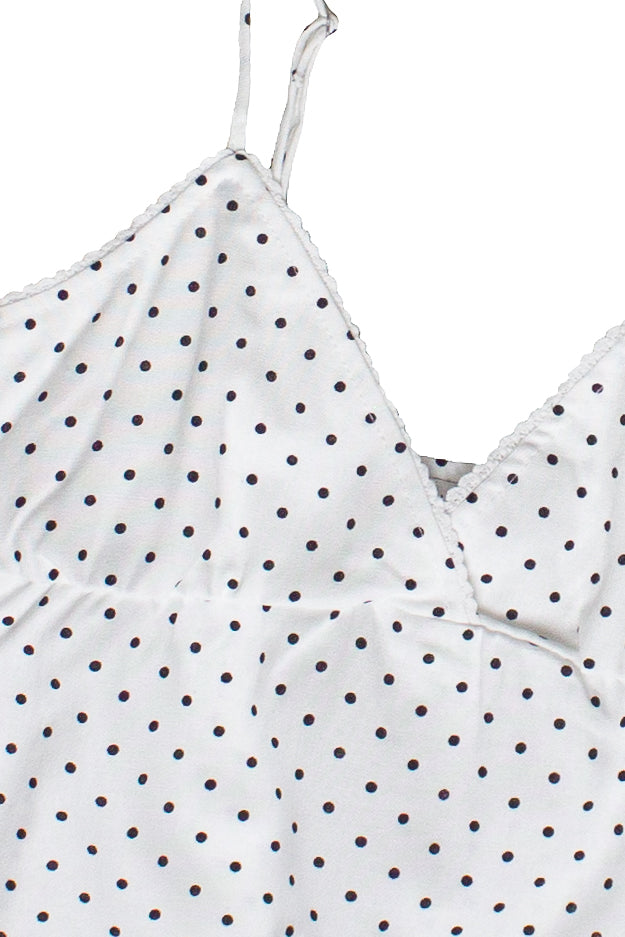 Polka Dot Linen Blend Babydoll Tank Top - White