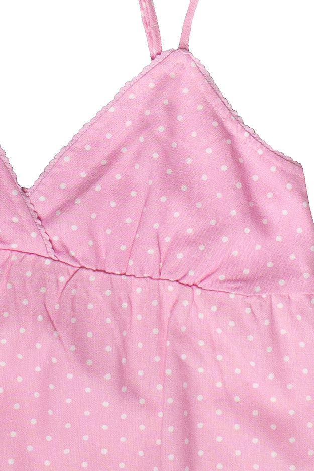 Polka Dot Linen Blend Babydoll Tank Top - Pink