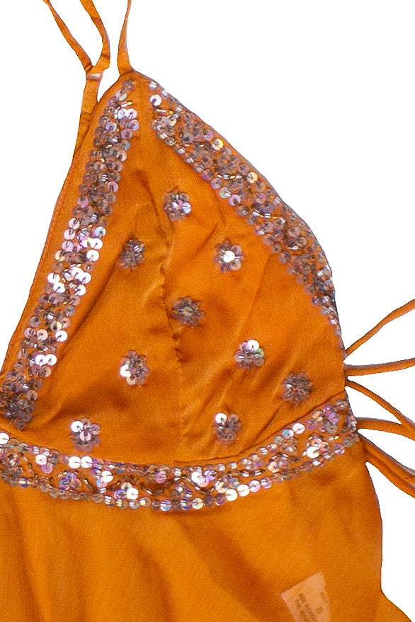 Beaded Sequin Scarf Top - Orange