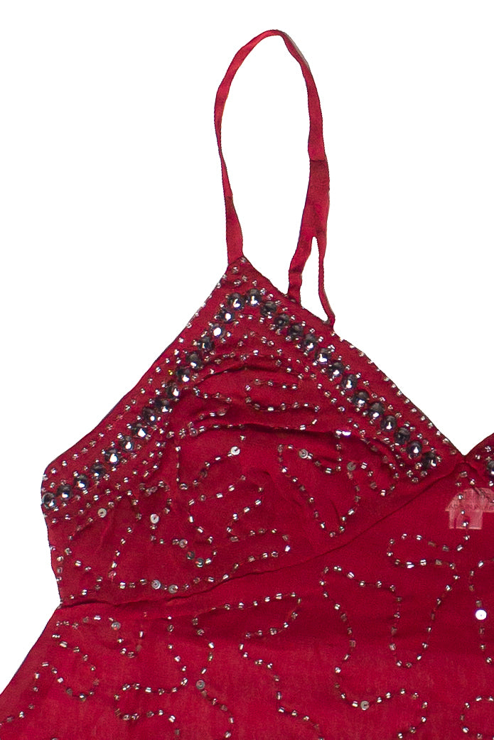 Beaded Chiffon Babydoll Top - Wine
