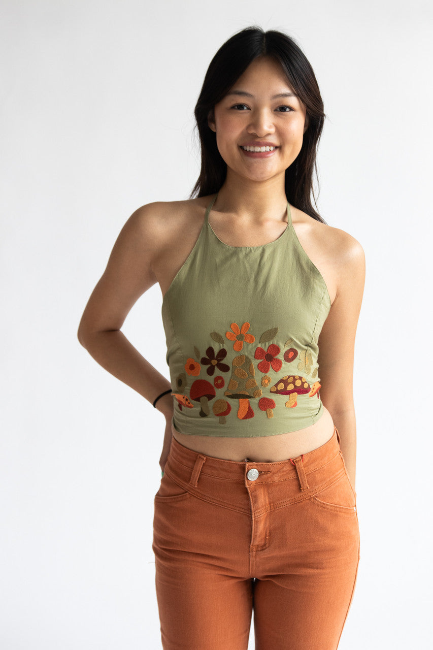 Embroidered Mushroom Halter