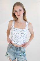 Patterned Picot Trim Bodice Tank Blue floral