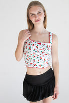 Patterned Picot Trim Bodice Tank Red Cherry