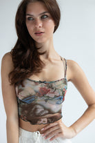 Renaissance Floral Butterfly Mesh Bow Tank