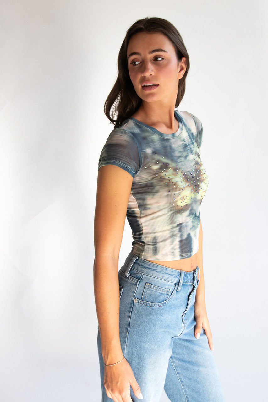 Mesh Rhinestone Butterfly Tee