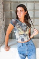 Mesh Rhinestone Butterfly Tee