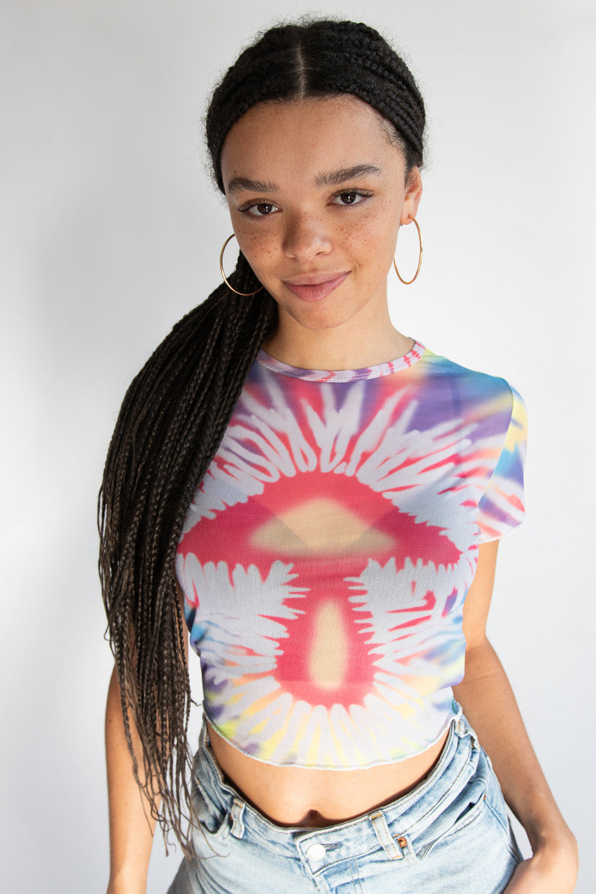 Mesh Tie Dye Mushroom Tee