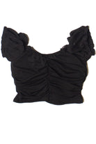 Ruched Front Puff Sleeve Mesh Top