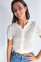 Short Sleeve Collared Crochet Cardigan