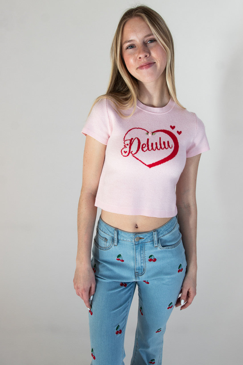 Delulu Short Sleeve Sweater Top