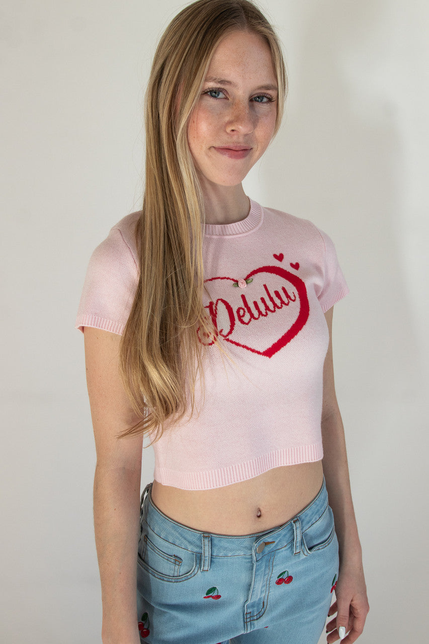 Delulu Short Sleeve Sweater Top