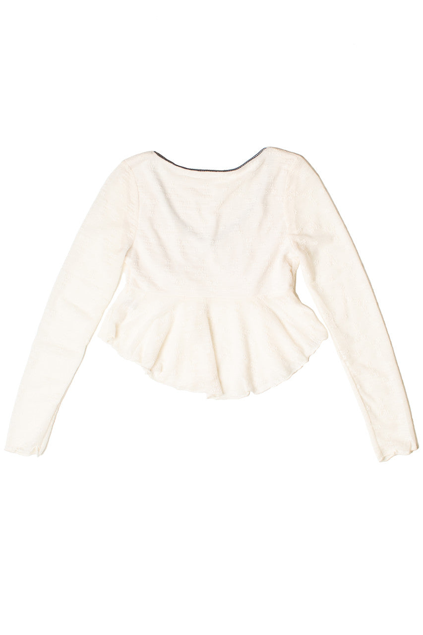 Curved Hem Lace Long Sleeve Bow Top