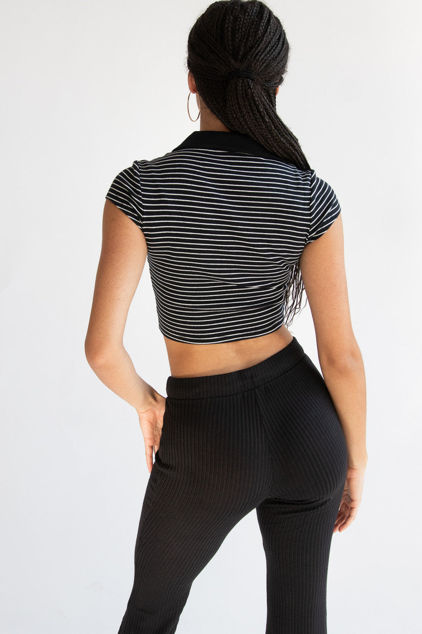 Striped Crop Polo Tee