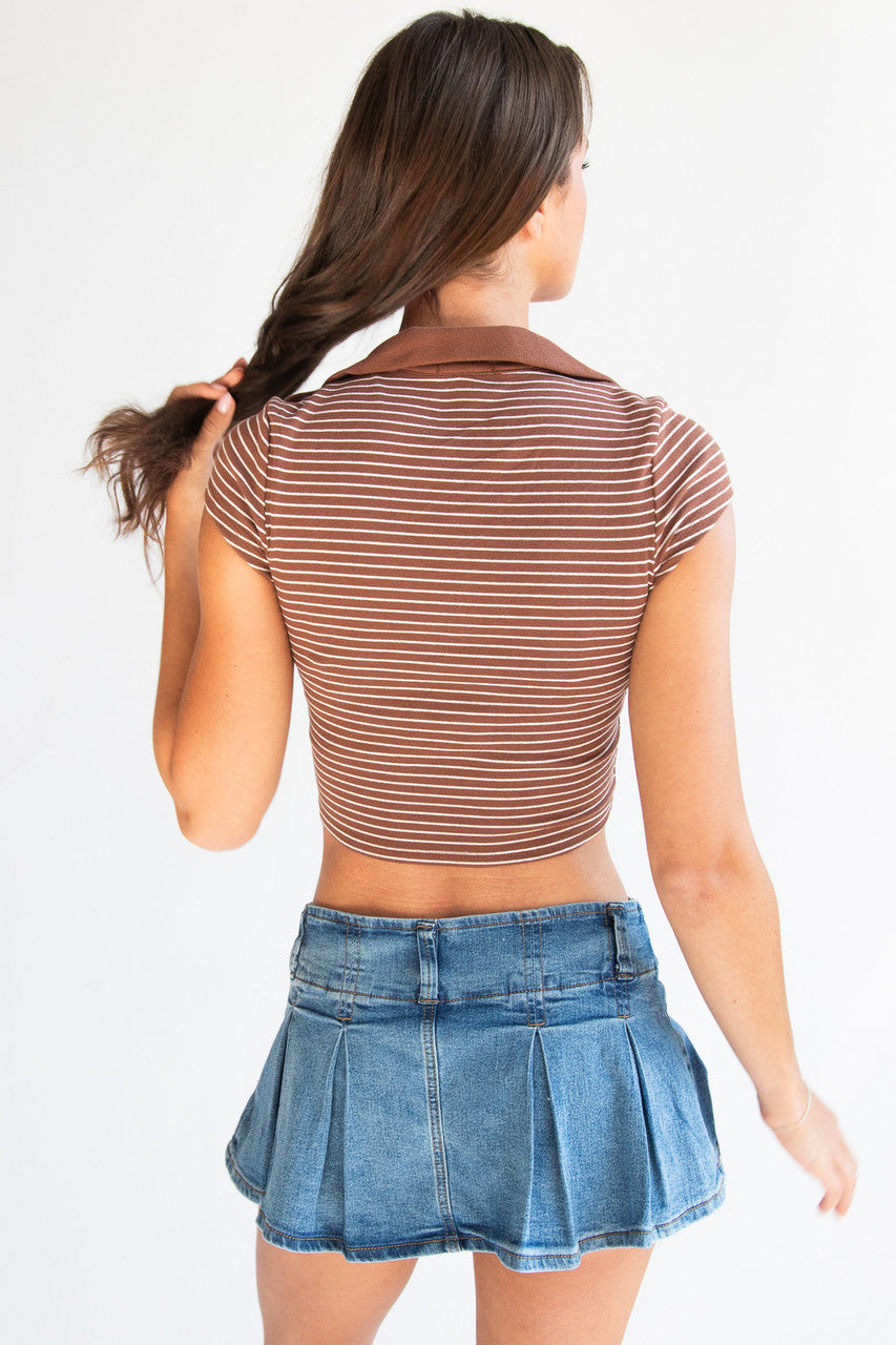 Striped Crop Polo Tee