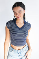 Striped Crop Polo Tee