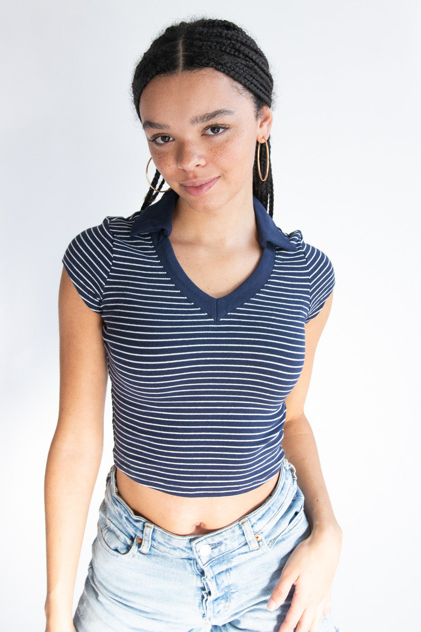 Striped Crop Polo Tee