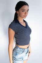Striped Crop Polo Tee