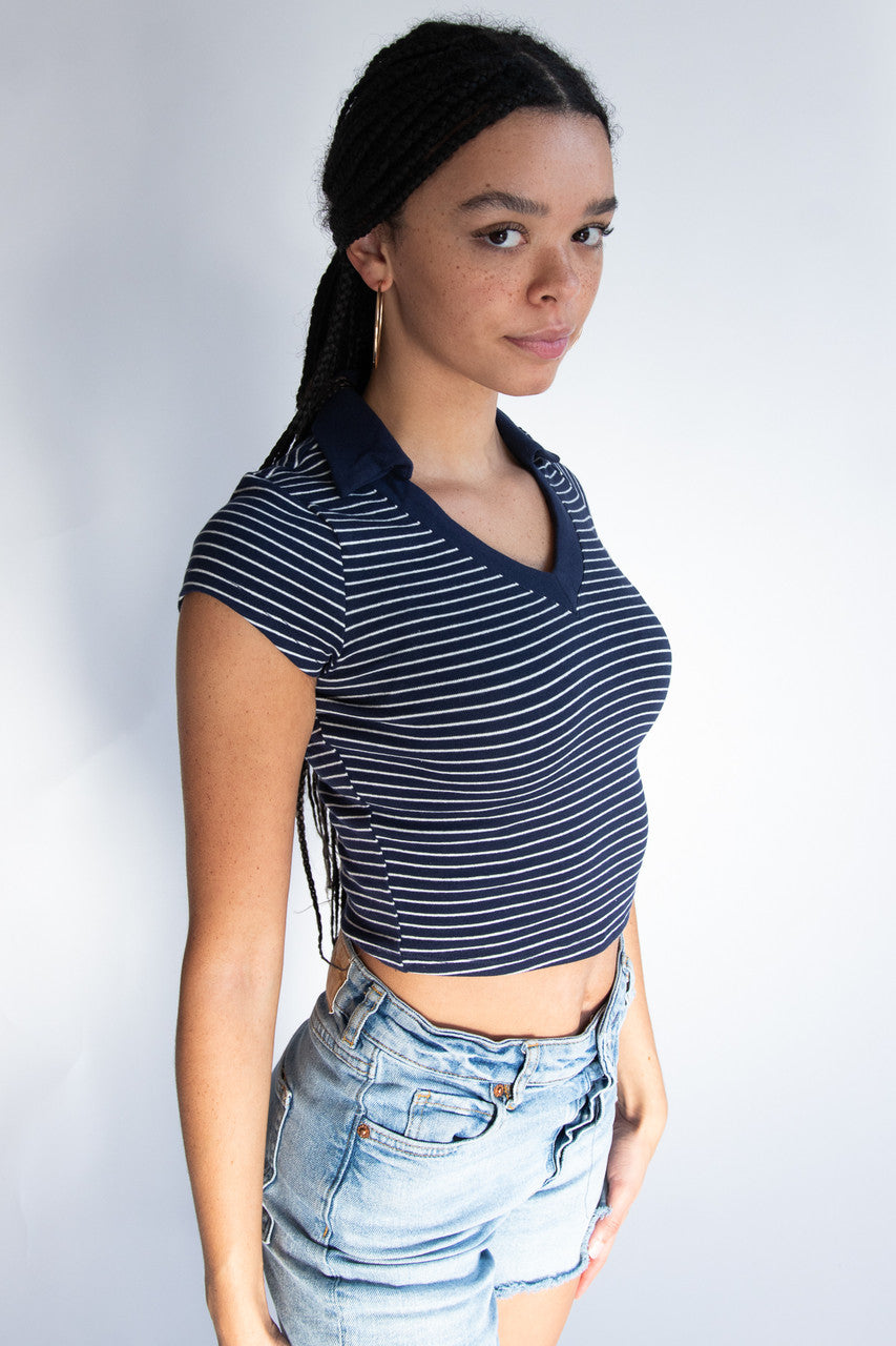 Striped Crop Polo Tee