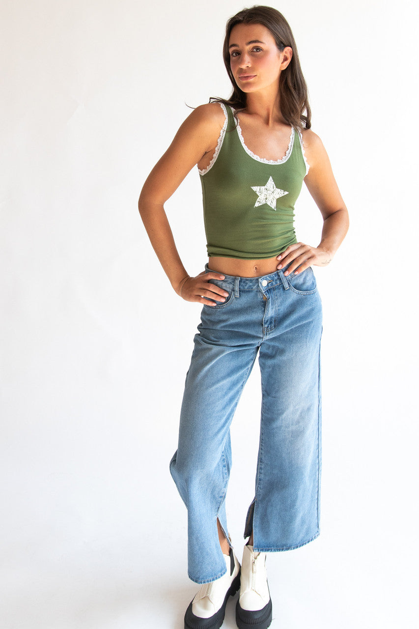 Lace Trim Star Tank Top