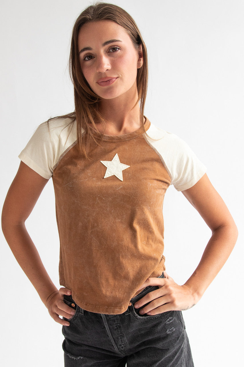 Mineral Wash Raglan Star Patch Tee