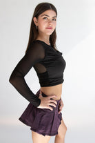 Mesh Long Sleeve Top With Cowl Overlay