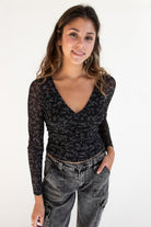 Long Sleeve Floral Mesh Top