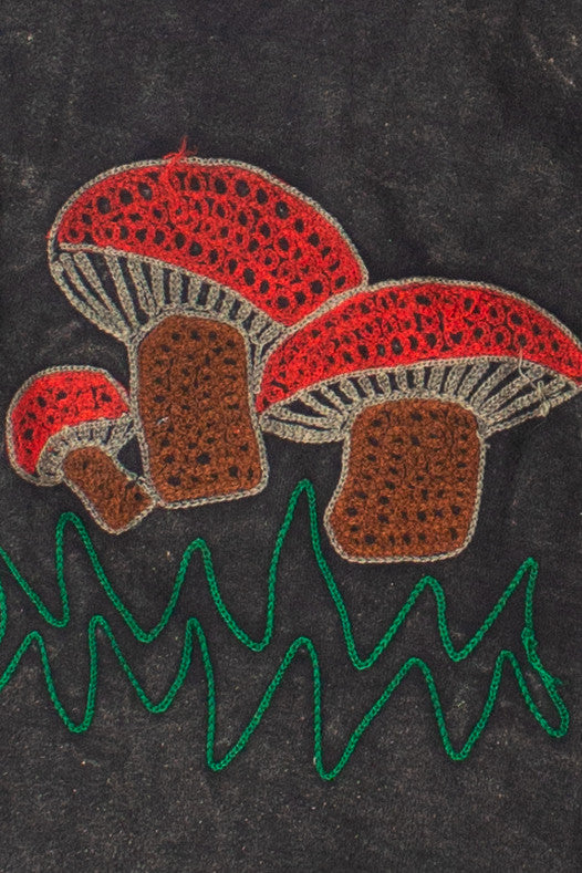 Embroidered Mushroom Mineral Wash Crop Hoodie